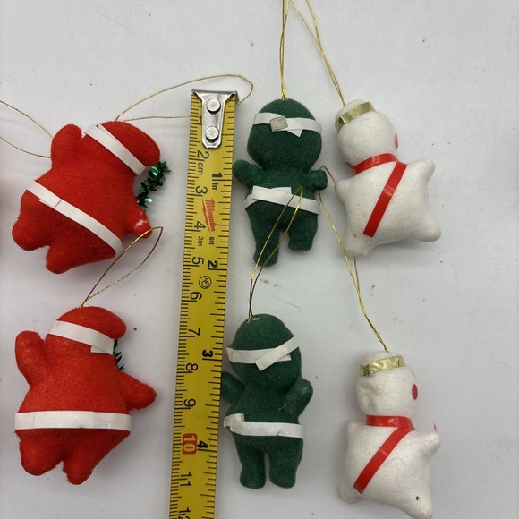 Vtg Lot of 25 Flocked Kitschy Mini Christmas Ornaments Santa Elf Satin Balls - Picture 9 of 11